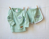 French Terry pull over set (Green, Little surfer dude)