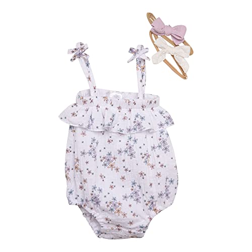 Romper & Headbands Set (White/Purple Floral)