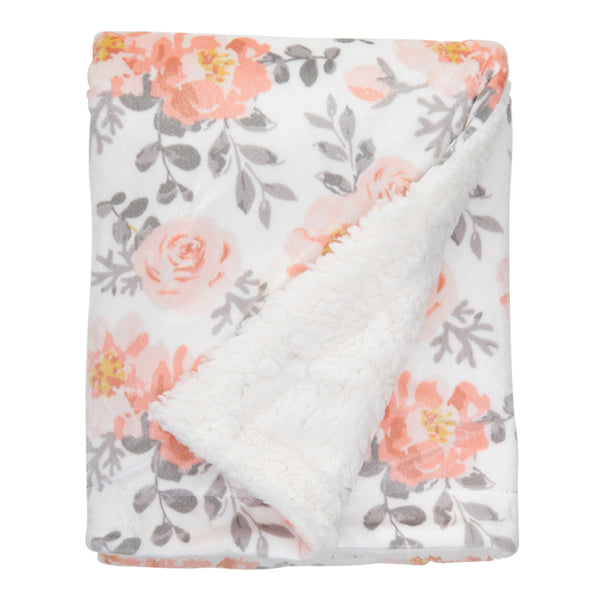 Minky Blanket (White With Rose)