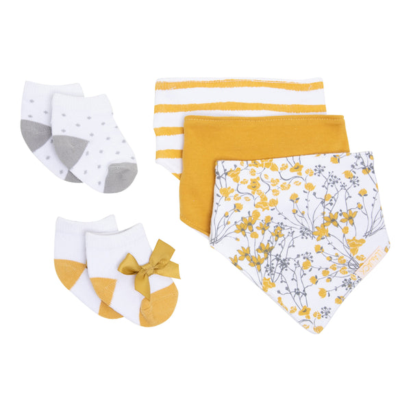 Bandanna Bib and Socks Set (Mustard Yellow/Floral)