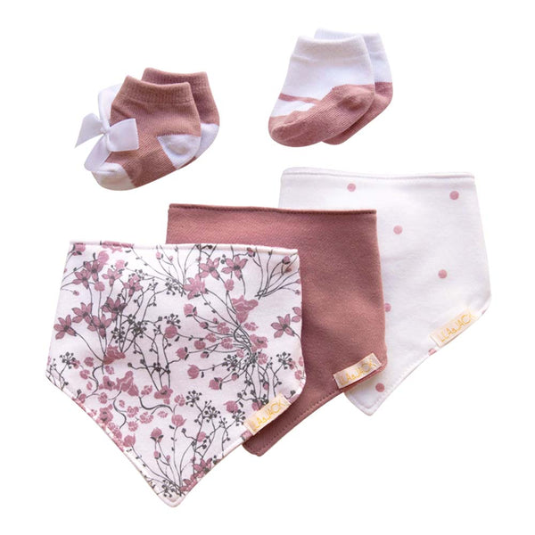 Bandanna Bib and Socks Set (Pink/Floral)