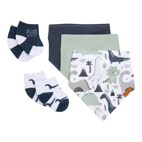 Bandanna Bib and Socks Set (Dinosaur/Multicolor)