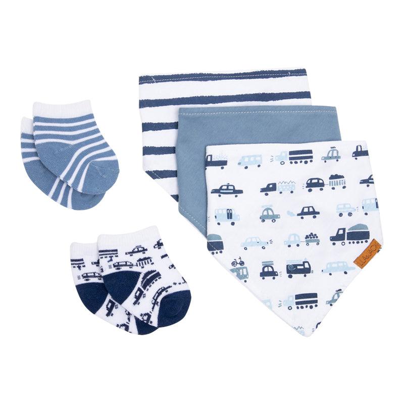 Bandanna Bib and Socks Set (Cars/Multicolor)