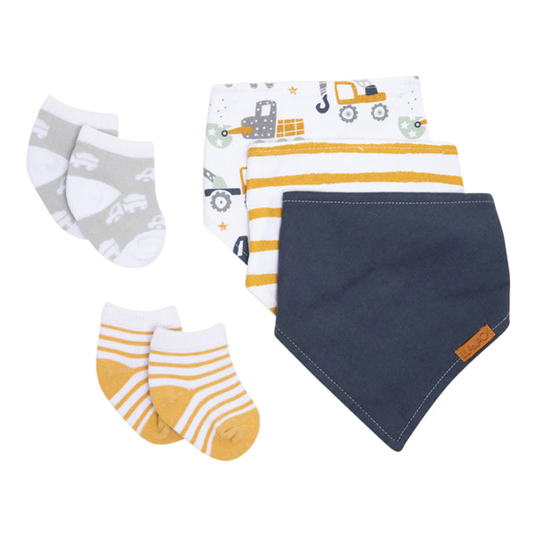 Bandanna Bib and Socks Set (Trucks and Stripes)