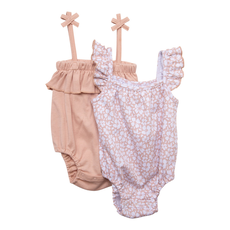 Ruffle Romper Set (Peach/Hawaiian Floral)