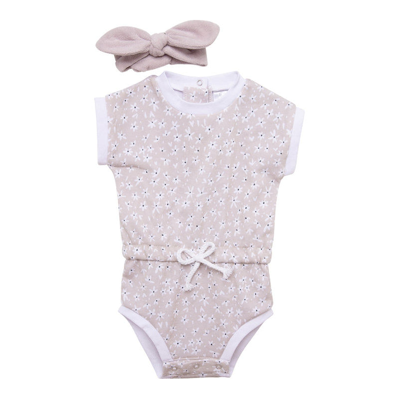 French Terry Romper & Headband Set (Grey)