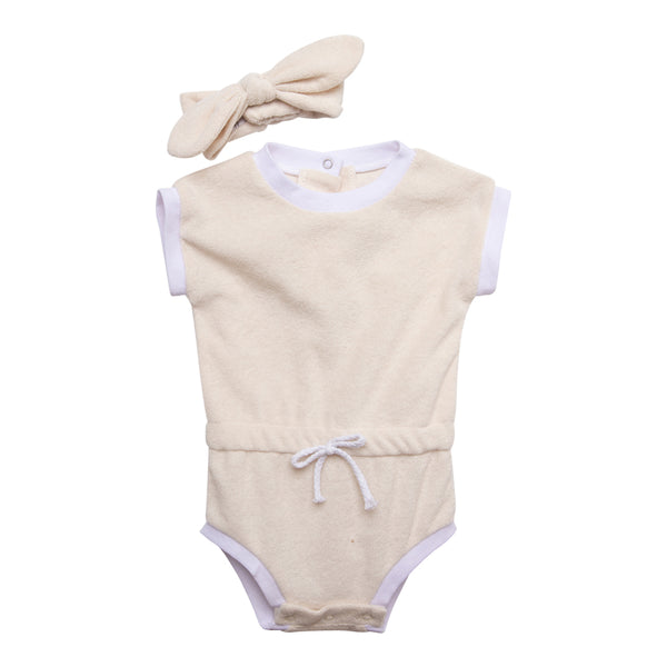 French Terry Romper & Headband Set (Light Yellow)