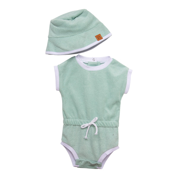 French Terry Romper & Headband Set (Sage)