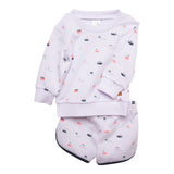 French Terry pull over set (White/Boat Print)