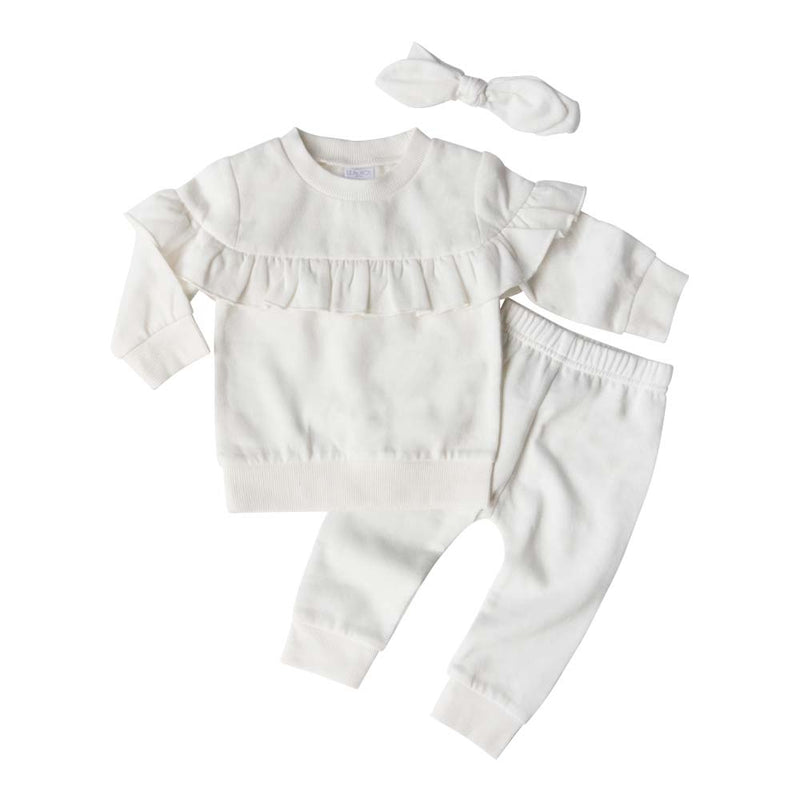 Influencer Ruffle Sweat Suit & Headband Set (Cream)