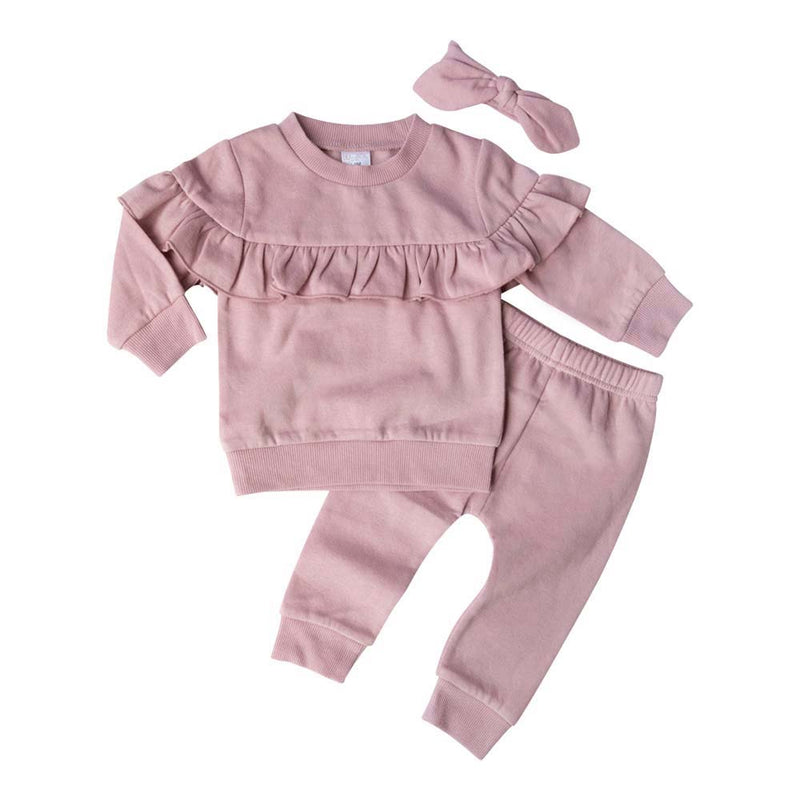 Influencer Ruffle Sweat Suit & Headband Set (Mauve)