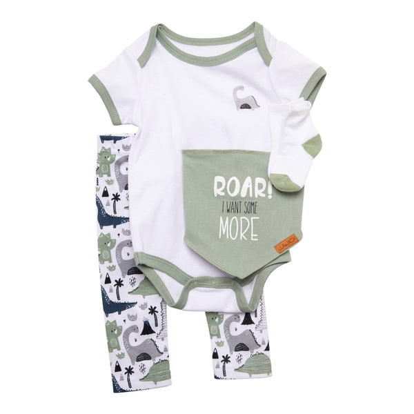 Short Sleeve Pants Set  (White/Green with Dinosaur)