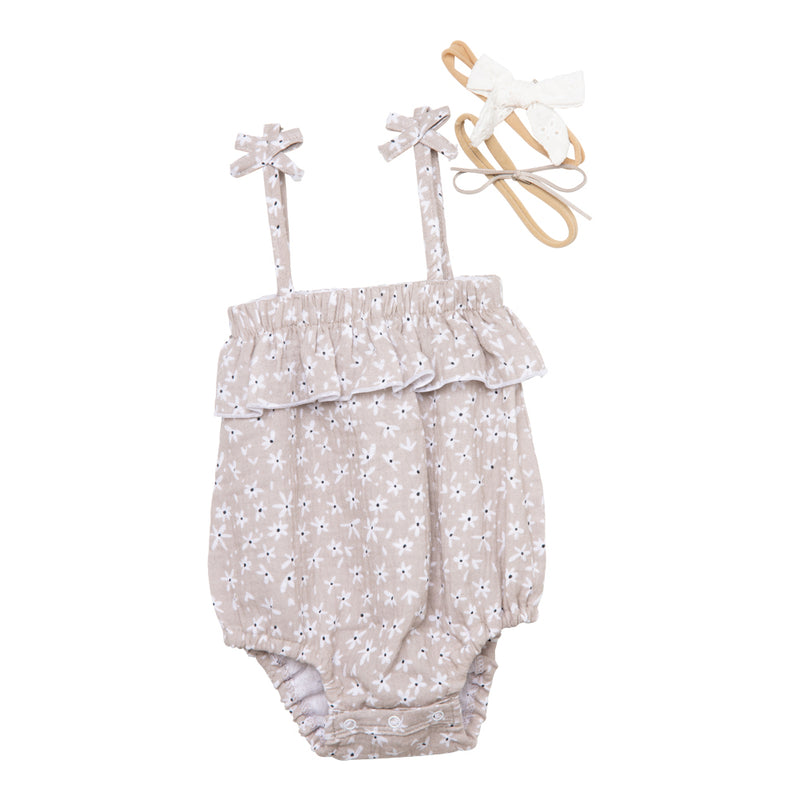 Romper & Headbands Set (Taupe Floral)