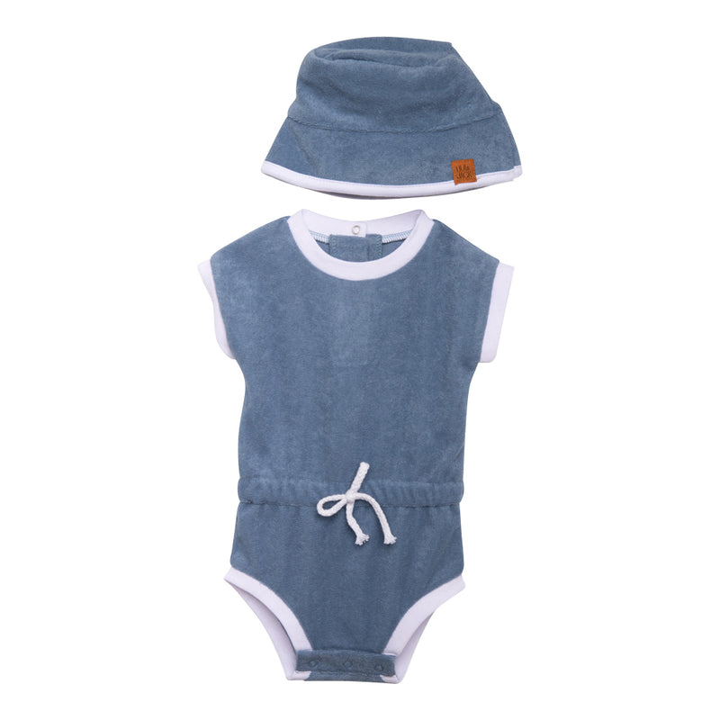 French Terry Romper & Headband Set (Blue)