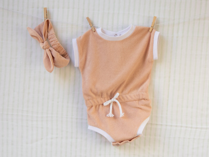 French Terry Romper & Headband Set (Pink)