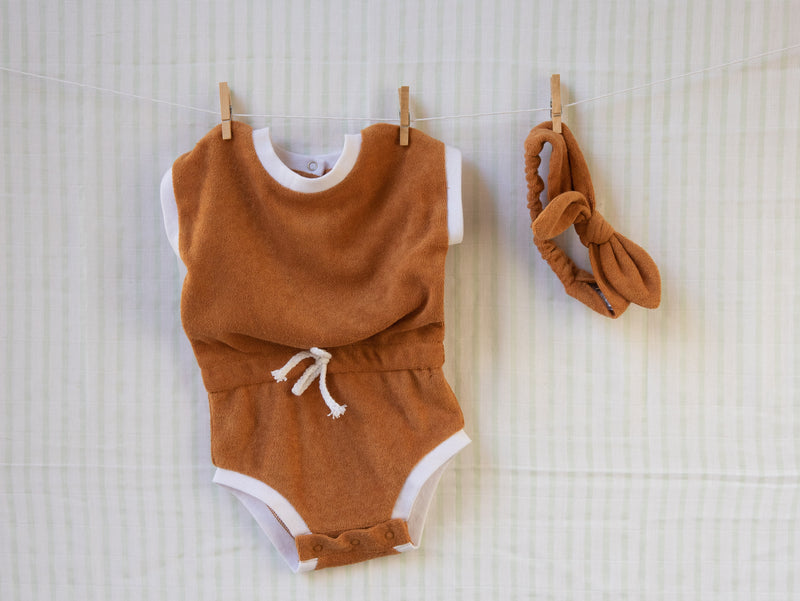 French Terry Romper & Headband Set (Sunset)