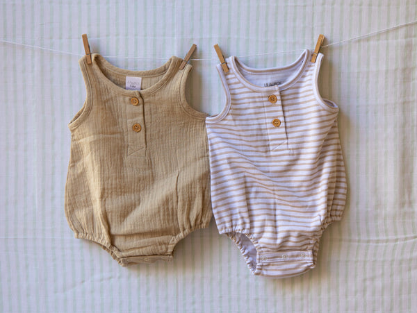 Muslin Romper Set (Taupe/Taupe Stripe)