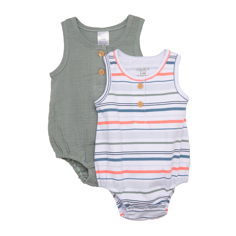 Muslin Romper Set (Green/Multi Stripe)